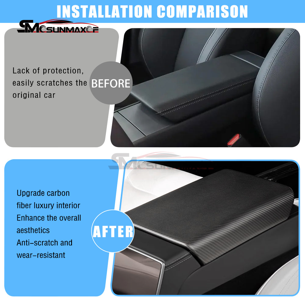 Carbon Fiber Armrest Box Panel Frame Cover for Tesla Model Y Juniper (2025)