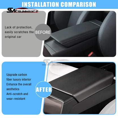 Carbon Fiber Armrest Box Panel Frame Cover for Tesla Model Y Juniper (2025)