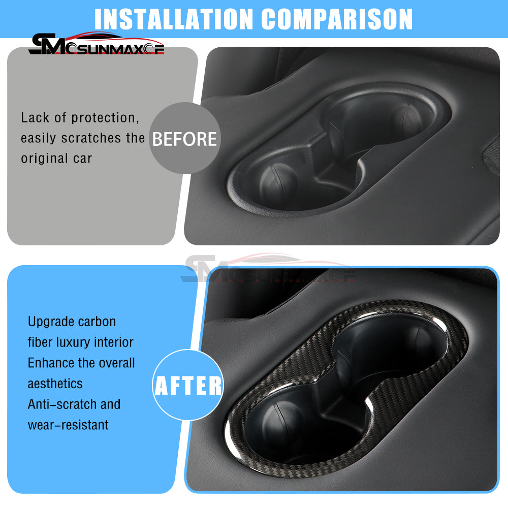 Carbon Fiber Rear Seat Cup Holder Panel Cover for Tesla Model Y Juniper (2025)