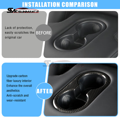 Carbon Fiber Rear Seat Cup Holder Panel Cover for Tesla Model Y Juniper (2025)