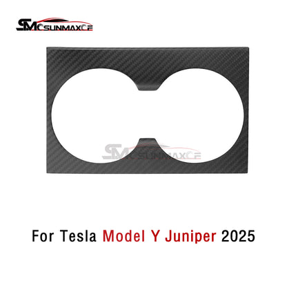 Real Carbon Fiber Front Cup Holder Panel Cover for Tesla Model Y Juniper (2025)