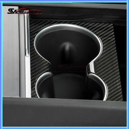 Real Carbon Fiber Front Cup Holder Panel Cover for Tesla Model Y Juniper (2025)