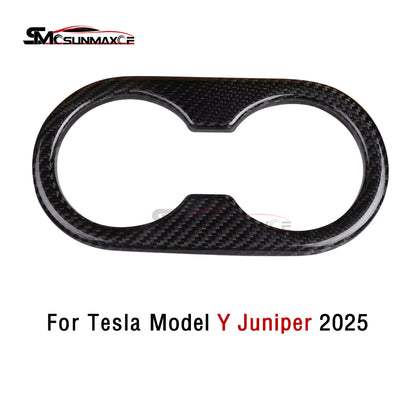 Carbon Fiber Rear Seat Cup Holder Panel Cover for Tesla Model Y Juniper (2025)