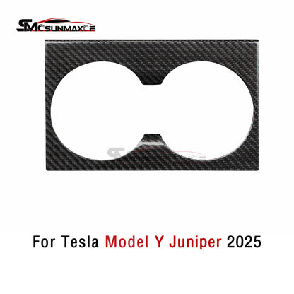 Real Carbon Fiber Front Cup Holder Panel Cover for Tesla Model Y Juniper (2025)