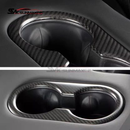 Carbon Fiber Rear Seat Cup Holder Panel Cover for Tesla Model Y Juniper (2025)